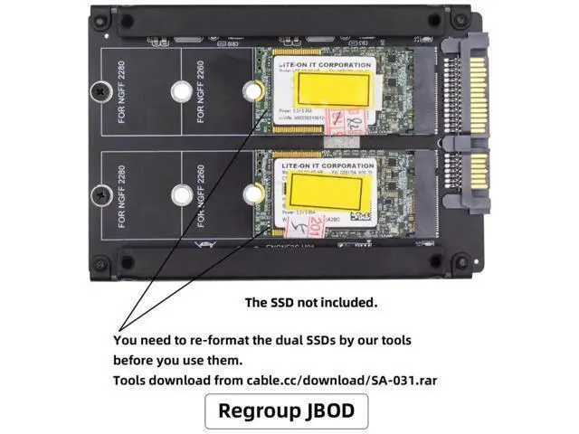 Alt view image 5 of 7 - Dual M.2 B+M Key to 2.5" SATA RAID Bridge Card, Support RAID0/JOBD/Span for 2.5-inch SATA Enclosure