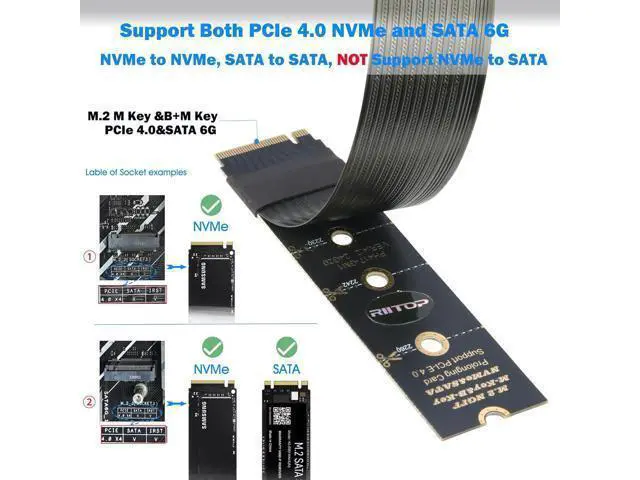 Alt view image 2 of 7 - M.2 NVMe Extension Cable, NVMe Extender for Both M Key and B+M Key SSD in Size 2280/2260/2242/2230 Support PCIe 4.0 and SATA 6Gbps(1FT)
