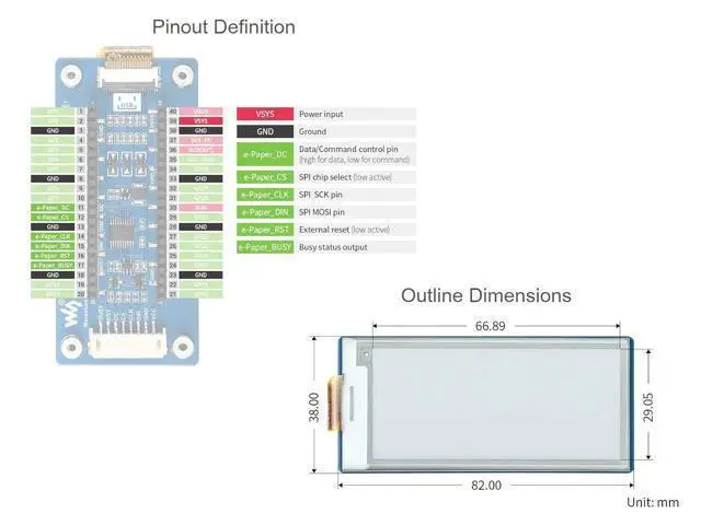 Alt view image 7 of 7 - 2.9inch E-Paper E-Ink Display Module for Raspberry Pi Pico 296×128 Pixels Black/White Partial Refresh Support with SPI Interface