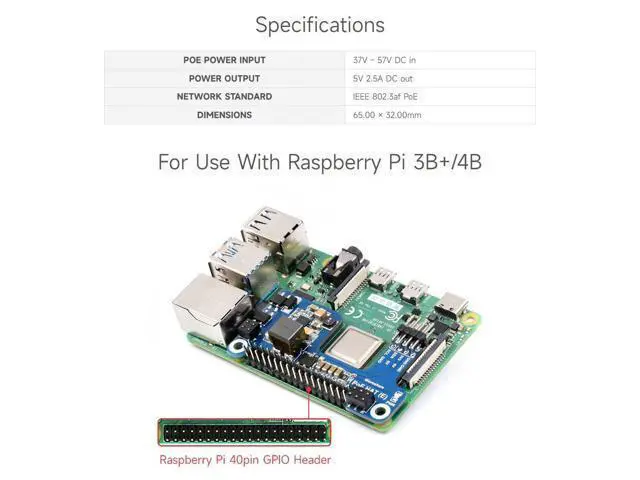 Alt view image 4 of 7 - PoE HAT (E) Compatible with Raspberry Pi 3B+/4B 802.3af-Compliant, Fully Isolated Switched-Mode Power Supply (SMPS)