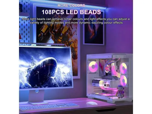 Alt view image 6 of 7 - White 24 Pin ARGB Motherboard PSU Extension Cable, 5V 3-Pin Addressable RGB 4-Sided Lighting PC Case Decor Cord