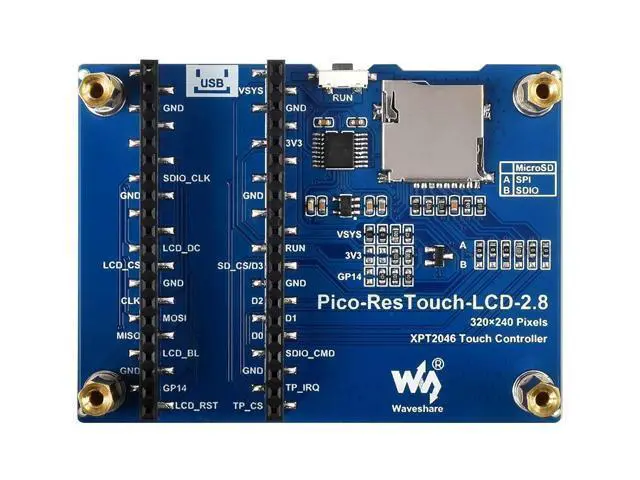 Alt view image 2 of 7 - 2.8inch Touch Display Module for Raspberry Pi Pico 262K Colors 320×240 Pixels Resistive Touch Controller XPT2046 ST7789 Driver Using SPI Bus