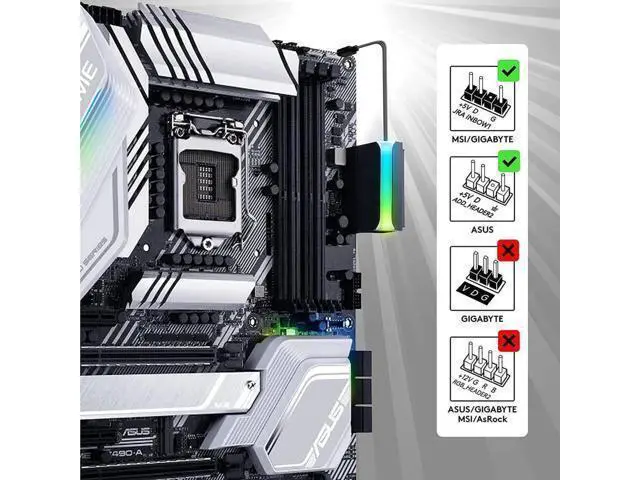 Alt view image 6 of 7 - ATX 24 Pin 90 Degree ARGB Power Adapter, 5V 3Pin Addressable RGB Female to Male Motherboard Power Connector, 1 Pack