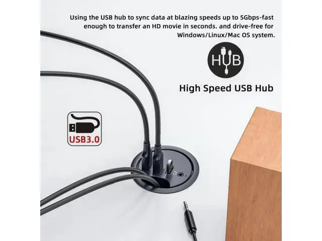 Alt view image 5 of 7 - 60mm Desk Grommet Flush Mount USB 3.0 Dock Splitter, Built-in Sound Card with 2 USB-A, USB-C Port & Headset Mic Audio Jack for Desktop PC Office Desk