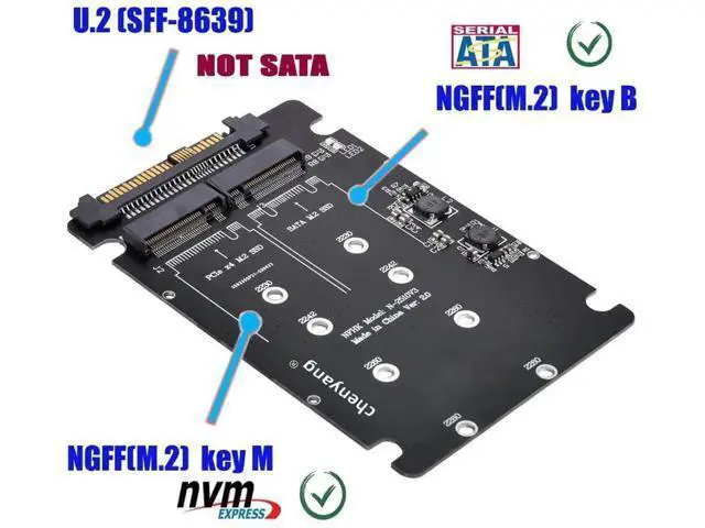 Alt view image 6 of 7 - 2-in-1 M.2 NVMe PCIe & SATA NGFF to U.2 SFF-8639 Adapter Card, Passive Signal Riser for 2230/2242/2260/2280 M.2 SSD, ONLY Compatible with U.2 Port, NVMe Cannot Convert to SATA