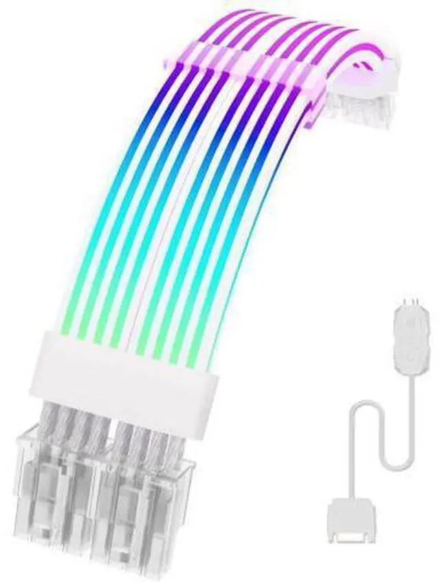Main image of White 2×8Pin (6+2) PCIe ARGB GPU Power Extension Cable, 5V 3Pin Addressable RGB Four-Sided Full Lighting PSU Cord for Custom Gaming PC Builds