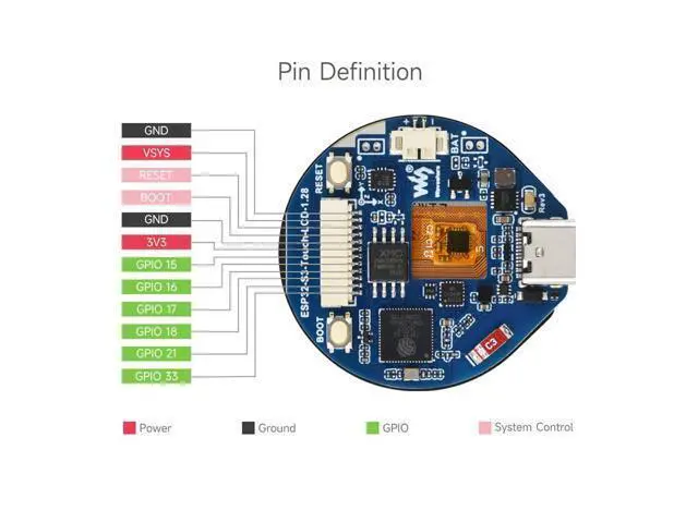 Alt view image 7 of 7 - ESP32-S3 Development Board, with 1.28inch Round Touch LCD, Compact Size, Accelerometer and Gyroscope Sensor