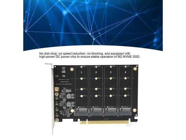 Alt view image 2 of 5 - Zunate M.2 NVME to PCIe X16 Adapter, M Key Hard Drive Converter Reader Expansion Card, 4 Port NVMe to PCI-e Host Controller Expansion Card (ph44)