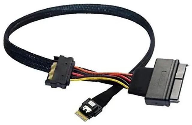 Alt view image 5 of 5 - Mini Slimline SAS SFF-8654 4i 38P to U.2 SFF-8639 Server Cable with SATA 15P Power, 24Gbps, 32AWG, 1m (39.37 Inch)