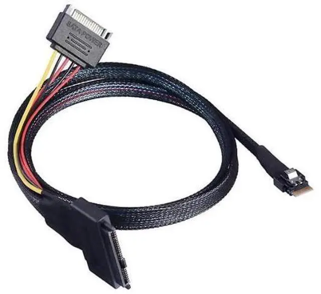 Alt view image 3 of 5 - Mini Slimline SAS SFF-8654 4i 38P to U.2 SFF-8639 Server Cable with SATA 15P Power, 24Gbps, 32AWG, 1m (39.37 Inch)