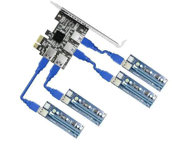 Alt view image 2 of 7 - PCI-E 1X to 16X Riser Card, PCIe 1 to 4 Slot USB3.0 Adapter for Mining, No Cable