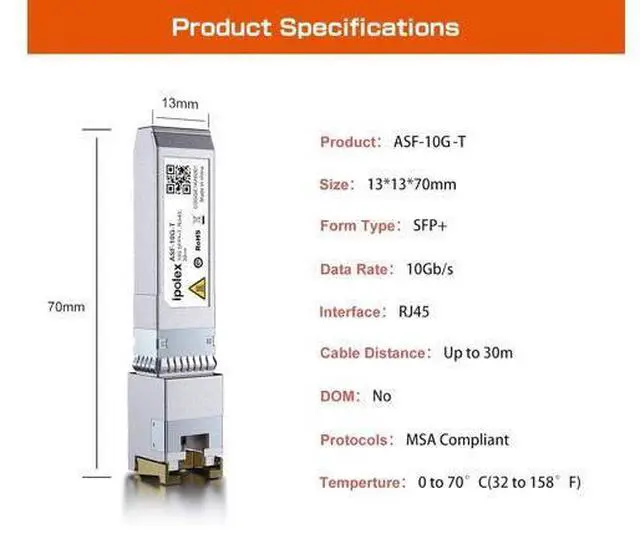 Alt view image 5 of 6 - 10G SFP+ to RJ45 Transceiver, 10GBase-T Copper SFP+ Module, 10Gb Ethernet Adapter for Cisco SFP-10G-T, Ubiquiti UniFi UACC-CM-RJ45-MG, Netgear, TP-Link, Synology and More