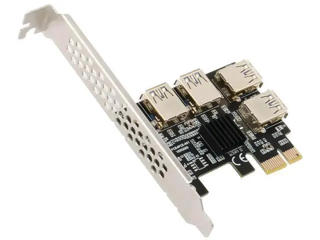 Alt view image 5 of 7 - PCI-E 1X to 16X Riser Card, PCIe 1 to 4 Slot USB3.0 Adapter for Mining, No Cable