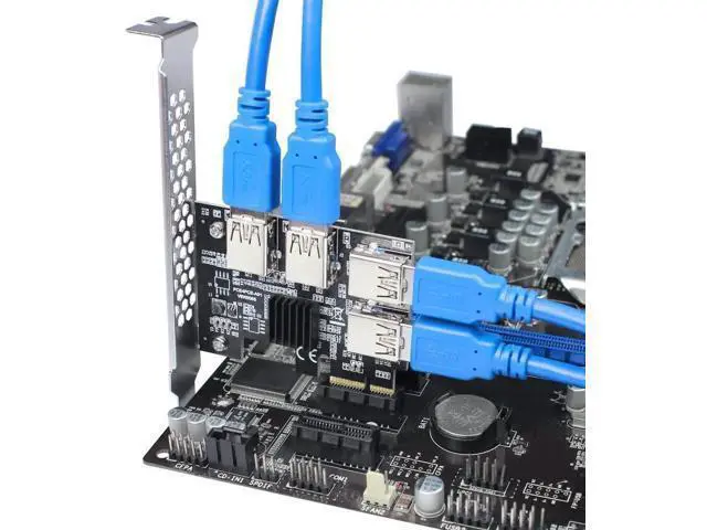 Alt view image 3 of 7 - PCI-E 1X to 16X Riser Card, PCIe 1 to 4 Slot USB3.0 Adapter for Mining, No Cable