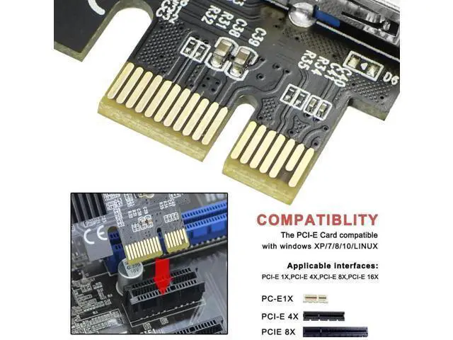 Alt view image 7 of 7 - PCI-E 1X to 16X Riser Card, PCIe 1 to 4 Slot USB3.0 Adapter for Mining, No Cable