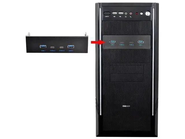 Alt view image 4 of 7 - 5.25 Inch Optical Drive Bay Front Panel Hub, 4-Port USB 3.0 + USB-C Motherboard Expansion Adapter for Desktop PC Chassis