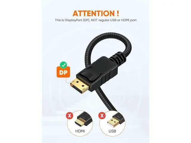 Alt view image 7 of 7 - 6FT Active DisplayPort to HDMI Braided Cable, 4K@30Hz 3D Eyefinity Multi-Screen Cord 1.83M Black for GPU Monitor