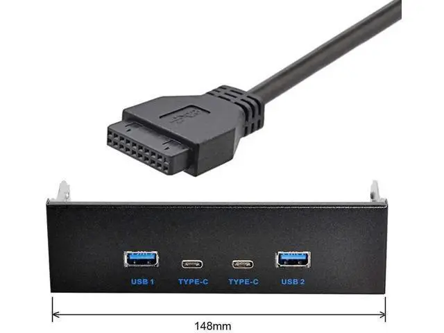 Alt view image 7 of 7 - 5.25 Inch Optical Drive Bay Front Panel Hub, 4-Port USB 3.0 + USB-C Motherboard Expansion Adapter for Desktop PC Chassis