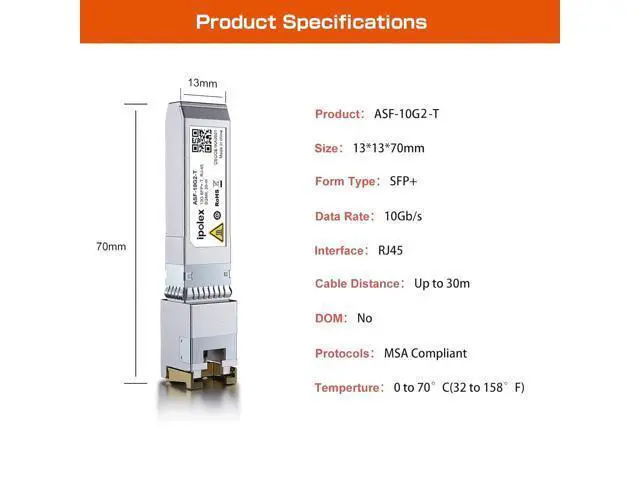 Alt view image 5 of 6 - ipolex SFP+ to RJ45 10Gb Module, Support 1G/2.5G/5G/10GBase-T RJ45 SFP+ Module, Compatible for Cisco SFP-10G-T, Ubiquiti UACC-CM-RJ45-MG, Mikrotik, Netgear, TP-Link, D-Link and More, up to 30 Meters
