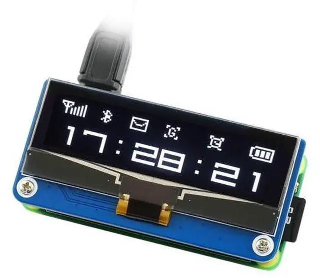 Main image of 2.23inch OLED Display HAT for Raspberry Pi 128×32 Pixels with Embedded 1305 Driver Communicating via SPI or I2C Interface.
