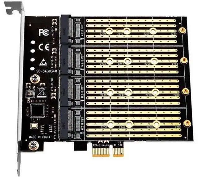 Main image of PCIe 3.0 X1 to 4-Port B Key M.2 NGFF SATA SSD Expansion Riser Card, Multi-Drive Storage Adapter Dedicated for Chia Mining Plotting Rig