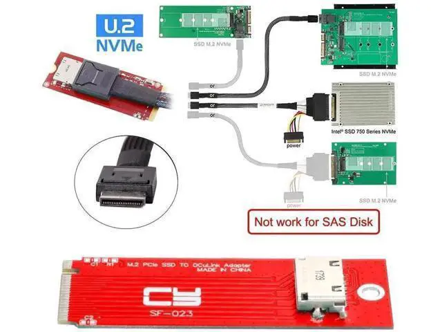 Alt view image 3 of 7 - PCIe 4.0 M.2 M-Key to Oculink SFF-8611/SFF-8612 Host Adapter Card, Compatible with 2260 NVMe M.2 SSD