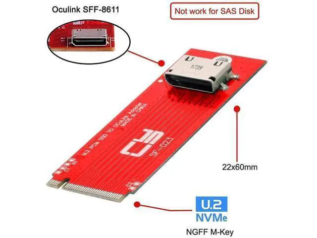 Alt view image 5 of 7 - PCIe 4.0 M.2 M-Key to Oculink SFF-8611/SFF-8612 Host Adapter Card, Compatible with 2260 NVMe M.2 SSD