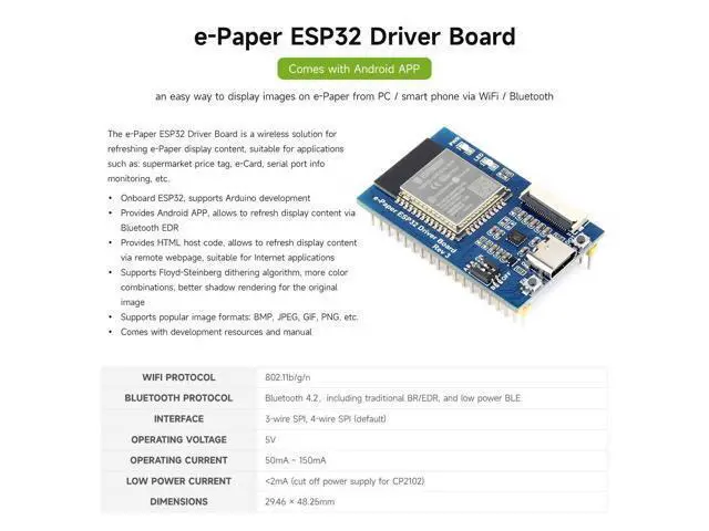 Alt view image 4 of 6 - Universal e-Paper Driver Board with WiFi/Bluetoth SoC ESP32 onboard Support Various SPI e-Paper Raw Panels