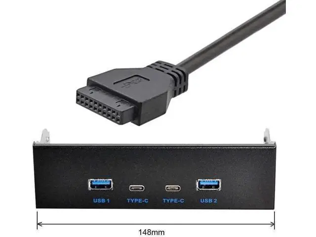 Alt view image 2 of 7 - 5.25 Inch Optical Drive Bay Front Panel Hub, 4-Port USB 3.0 Type-A & USB-C Motherboard Expansion Adapter for Desktop PC Chassis
