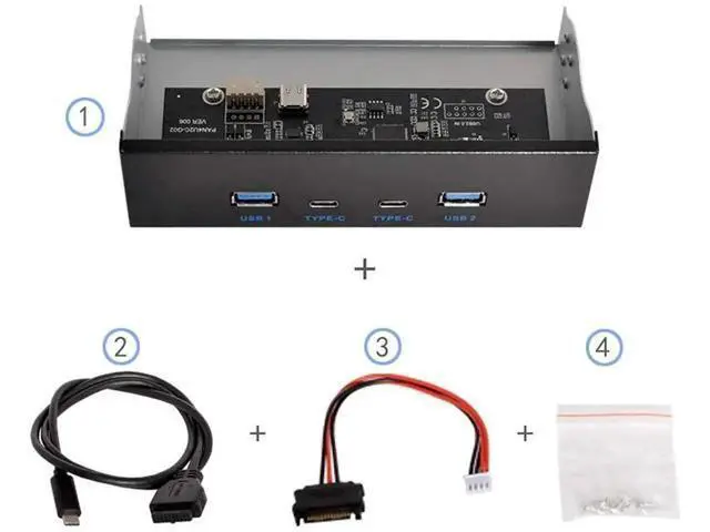 Alt view image 4 of 7 - 5.25 Inch Optical Drive Bay Front Panel Hub, 4-Port USB 3.0 Type-A & USB-C Motherboard Expansion Adapter for Desktop PC Chassis