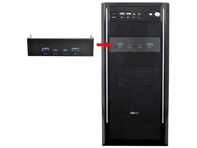 Alt view image 3 of 7 - 5.25 Inch Optical Drive Bay Front Panel Hub, 4-Port USB 3.0 Type-A & USB-C Motherboard Expansion Adapter for Desktop PC Chassis