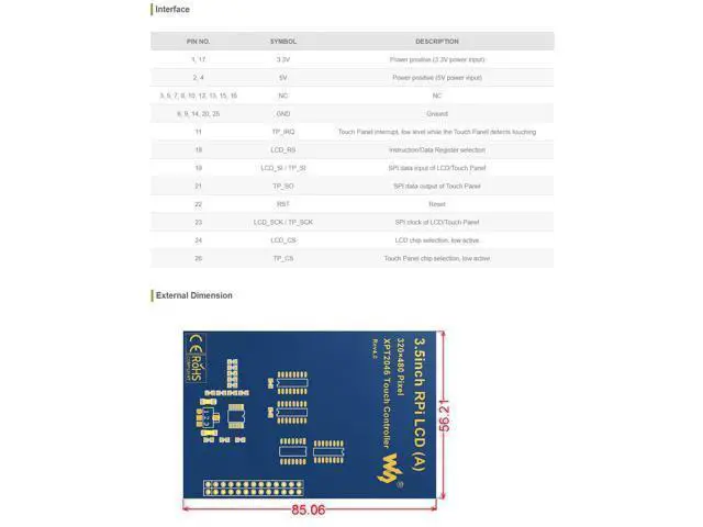 Alt view image 4 of 7 - 3.5inch Touch Screen, Compatible with Raspberry Pi 5/4B/3B/Zero/Zero W/Zero 2W/Pico/Pico W/Pico WH, TFT LCD, 480x320