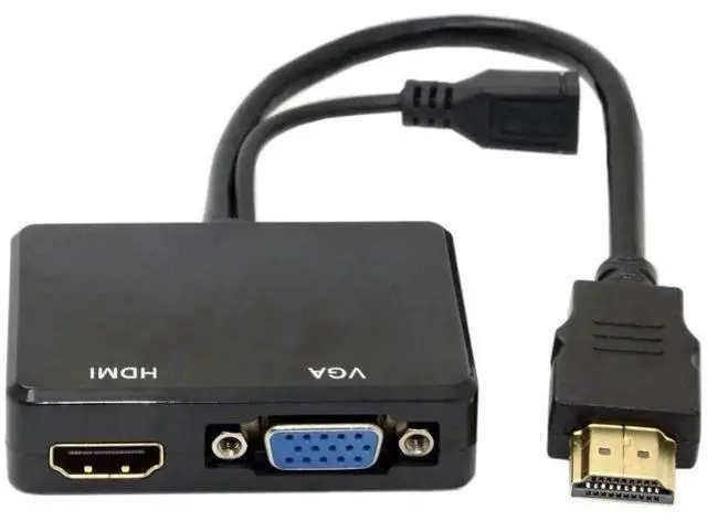 Main image of HDMI Input to VGA + HDMI Female Splitter Converter with 3.5mm Audio Jack, Dual Display Video Adapter for PC Monitor HDTV