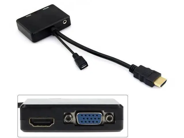 Alt view image 3 of 7 - HDMI Input to VGA + HDMI Female Splitter Converter with 3.5mm Audio Jack, Dual Display Video Adapter for PC Monitor HDTV