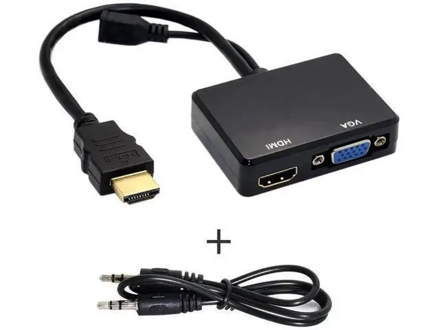 Alt view image 6 of 7 - HDMI Input to VGA + HDMI Female Splitter Converter with 3.5mm Audio Jack, Dual Display Video Adapter for PC Monitor HDTV