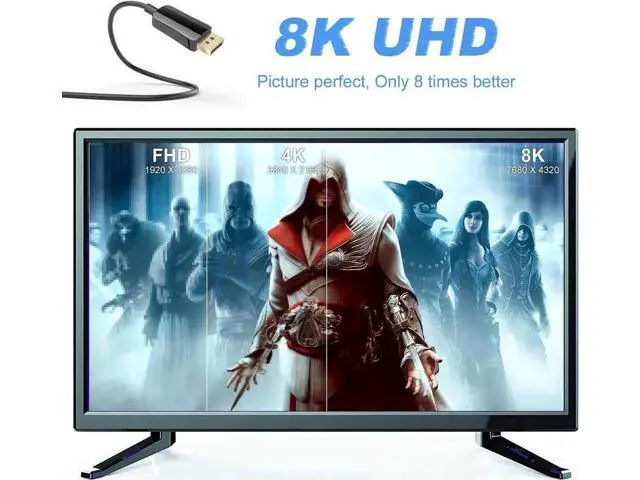 Alt view image 3 of 7 - 3.3ft DP 1.4 Gold-Plated DisplayPort to DisplayPort Cable, Supports 8K@60Hz 4K@144Hz for Gaming Monitor Laptop PC Projector TV