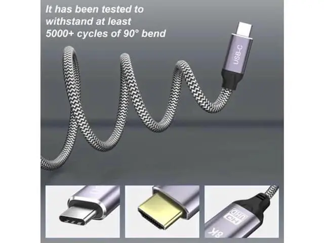 Alt view image 2 of 7 - 1.8M USB 3.1 Type-C to HDMI 2.1 Cable, 48Gbps Thunderbolt 3 Supported, 8K@30Hz 4K@120Hz UHD HDR Cord for HDTV Projector Monitor