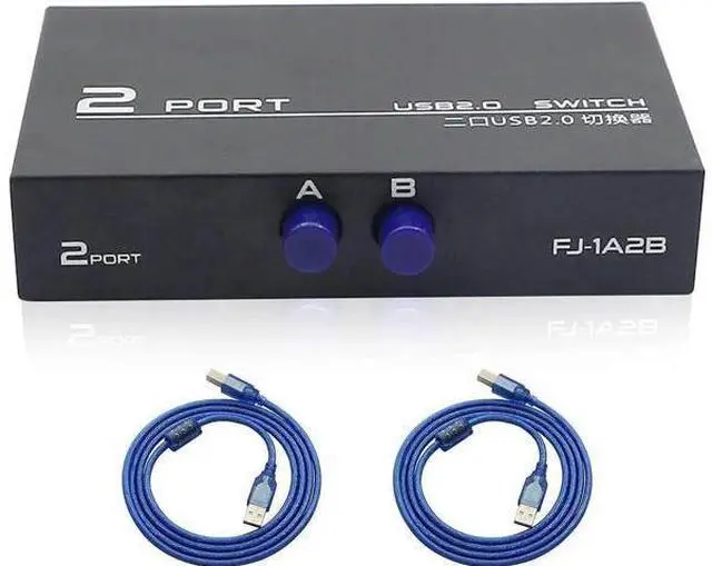 Main image of 2-Port USB 2.0 Printer Sharing Switch, USB Device Port Splitter for 2 Computers Share One Peripheral, Comes with 2PCS USB 2.0 Male Cables