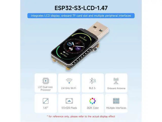 Alt view image 3 of 6 - ESP32-S3 1.47inch Display Development Board, Dual-core Processor Up to 240MHz Frequency, 172×320, 262K Color, Supports WiFi & BLE 5, with Colorful RGB LED, ESP32 with Display