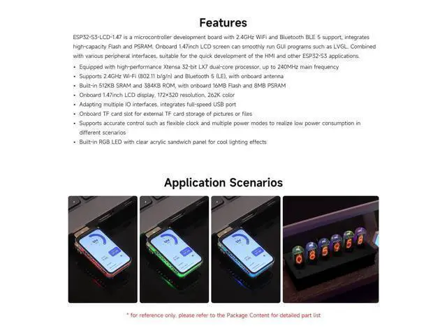 Alt view image 4 of 6 - ESP32-S3 1.47inch Display Development Board, Dual-core Processor Up to 240MHz Frequency, 172×320, 262K Color, Supports WiFi & BLE 5, with Colorful RGB LED, ESP32 with Display