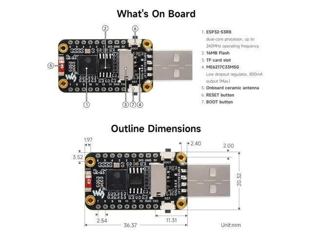 Alt view image 6 of 6 - ESP32-S3 1.47inch Display Development Board, Dual-core Processor Up to 240MHz Frequency, 172×320, 262K Color, Supports WiFi & BLE 5, with Colorful RGB LED, ESP32 with Display