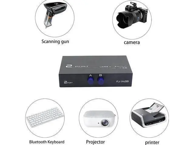 Alt view image 3 of 7 - 2-Port USB 2.0 Printer Sharing Switch, USB Device Port Splitter for 2 Computers Share One Peripheral, Comes with 2PCS USB 2.0 Male Cables