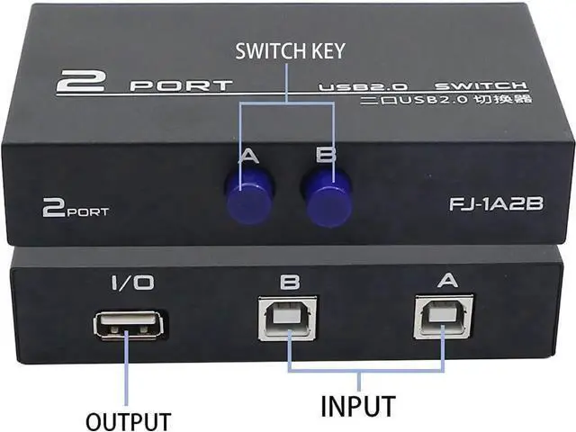 Alt view image 6 of 7 - 2-Port USB 2.0 Printer Sharing Switch, USB Device Port Splitter for 2 Computers Share One Peripheral, Comes with 2PCS USB 2.0 Male Cables
