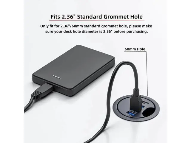 Alt view image 7 of 7 - 60mm Desk Grommet Flush Mount USB 3.0 Dock Splitter, 3-Port USB Hub with SD & TF Micro SD Card Reader for Office Desktop PC Cable Hole Expansion