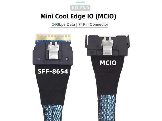 Alt view image 5 of 7 - 50cm PCIe 5.0 MCIO Slimline 8i 74Pin Male to SFF-8654 SAS 4.0 74Pin Male Extension Cable