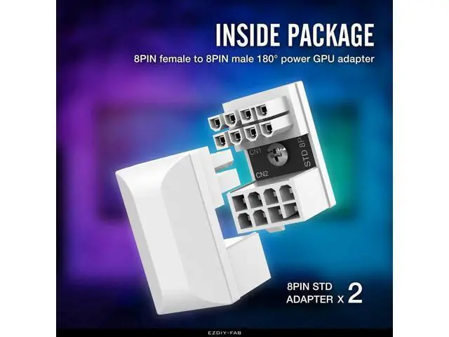 Alt view image 3 of 7 - 2-Pack White 180-Degree U-Turn PCIe 8Pin GPU Power Angle Adapter Board, VGA Graphics Card Power Steering Connector for Desktop PCs