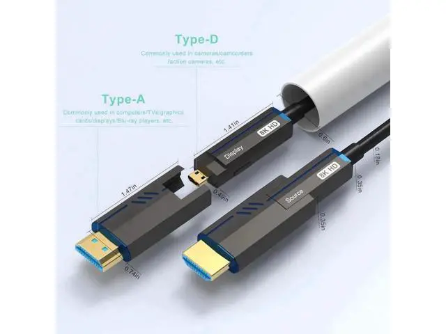 Alt view image 6 of 7 - 6.6FT CL3 In-Wall Rated Fiber Optic HDMI 2.1 Cable with Standard & Micro HDMI Connector, 48Gbps Ultra High Speed Cord Supports 8K@60Hz, 4K@120Hz, Dynamic HDR eARC HDCP 2.3 for PC TV PS5 Desktop