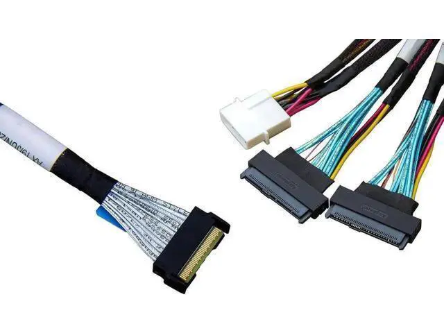 Alt view image 2 of 7 - 80CM PCIe 4.0 MCIO Fanout Cable, SFF-TA-1016 8i 74Pin Mini Cool Edge IO to Dual SFF-8639 U.2 NVMe Storage Cable with Independent Power Supply