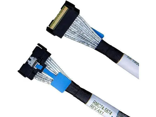 Alt view image 4 of 7 - 80CM PCIe 4.0 MCIO Fanout Cable, SFF-TA-1016 8i 74Pin Mini Cool Edge IO to Dual SFF-8639 U.2 NVMe Storage Cable with Independent Power Supply