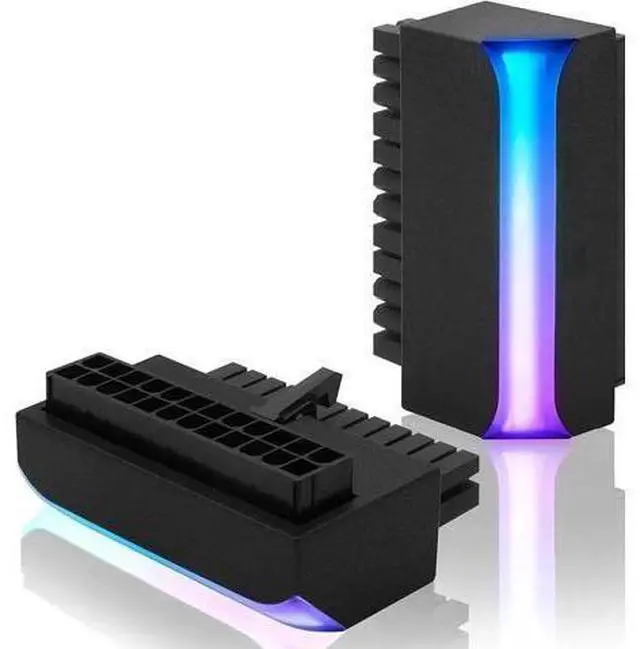 Main image of ATX 24Pin 90-Degree Power Adapter Female to Male with 5V 3Pin ARGB Rainbow Lighting for PC Motherboard PSU, 1 Pack